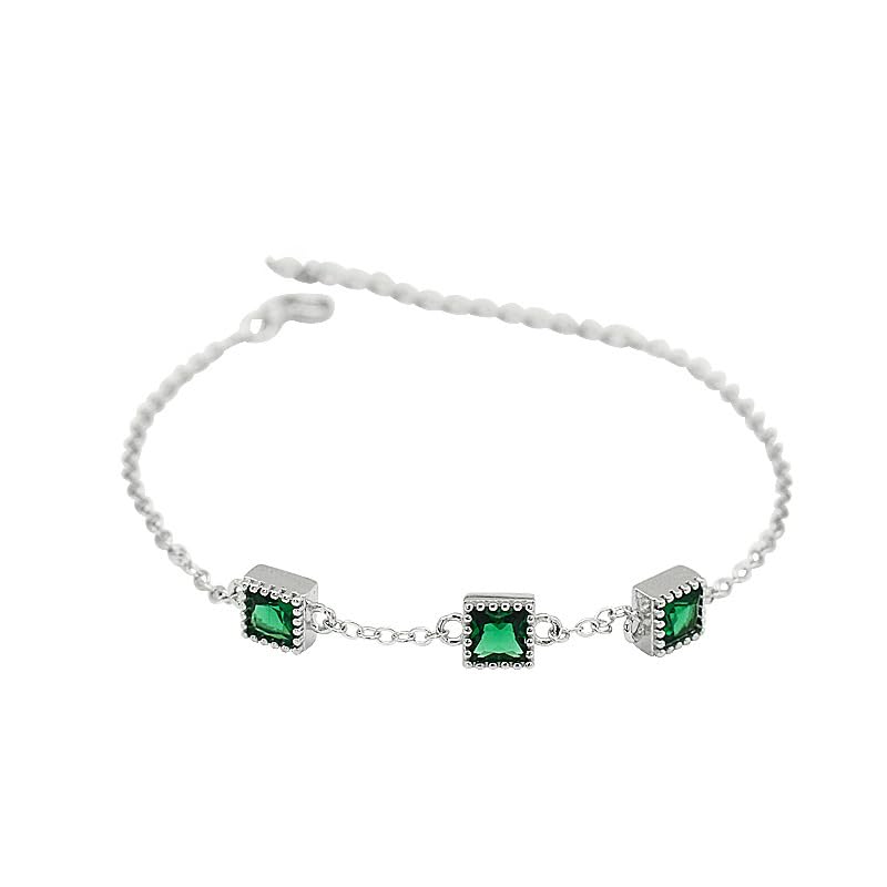 Dazzling Women's 14K Yellow Gold Bracelet, Green Emerald Adjustable Design, Dainty Fashion Jewelry for Her