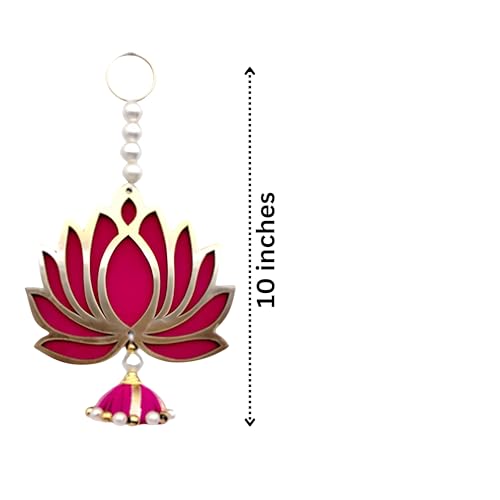 RR Crafts Velvet Handmade Wall Decor Lotus (06 Pcs- Pink) with Jhumki Style Hanging for Home Decor,Diwali Decor,Wedding and All Festival Decor | Lotus Hangings for Ganpati Decoration, 10 Inches