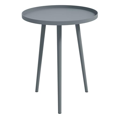 Outsunny Table Basse de Jardin Ronde, Table d'appoint extérieur avec Bord Rond en Acier, dim. Ø40 x 50H cm Gris
