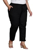 Women's Plus Size Solid Cotton Trousers (7XL, Black)