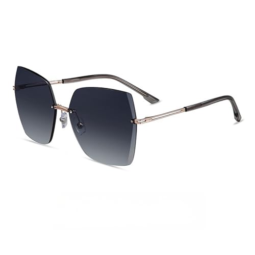 Oversized Rimless Polarized Sunglasses for Women Gradient Square Sun Glasses Big Shades UV Protection
