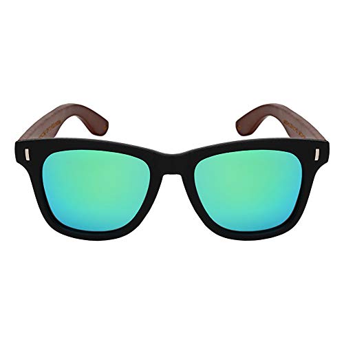 Edge I-Wear Horned Rim Wooden Bamboo Sunglasses w/Polarized Mirrored Lenses 540845BM-PRV2