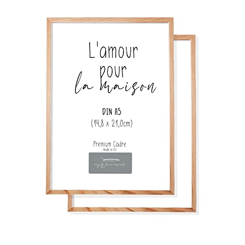 myDreamwork Kopenhagen Lot de 2 cadres photo en bois avec verre Plexi incassable Format A5 Cadre en bois 14,8 x 21 cm (2 x A5) Bois / Nature