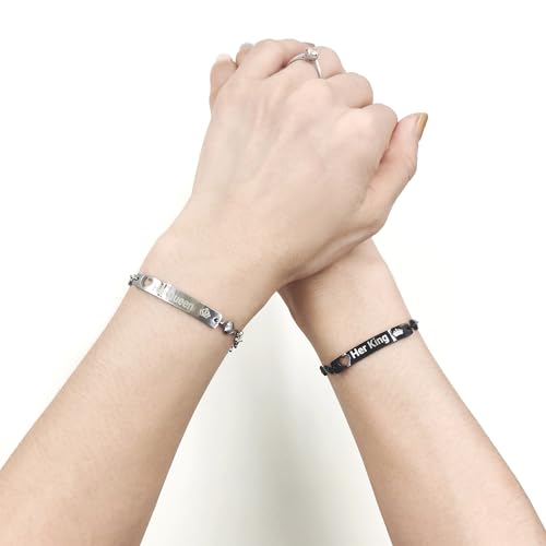 Image of 2 Couple Bracelets for men women, Love /Koi Fish /Gossip Jigsaw Puzzle Stainless Steel Heart-shaped Chain Adjustable Bracelet for Boyfriend Girlfriend Valentine's Day Gift Jewelry