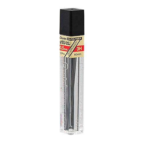 Pentel Super Hi-Polymer Lead Refill, 0.5mm, Fine, 3H, 144 Pieces of Lead (C505-3H),Gray