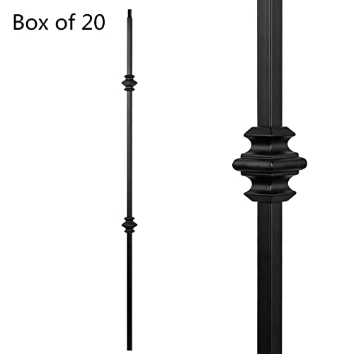 S02-Wrought Iron Balusters – Set of 20 Hollow Double Knuckle Balusters - Decorative Metal Balusters for Decks – Spiral Stair Railing - 1/2 -inch Iron Spindles – Satin Black Metal Railing - Thumbnail 2