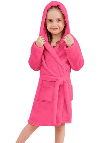 Image of Umeyda Girls & Women Fleece Hooded Robes, Soft Fuzzy Bathrobe Warm Plush Fluffy Bath Robe for Kids Womens