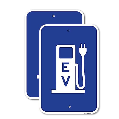 (2 Pack) Ev Electric Vehicle Charging Station | 12" X 18" Heavy-Gauge Aluminum Sign | Rust Free Aluminum, Weather Resistant, Waterproof, Fade Resistant, 2 Pre-drilled Holes