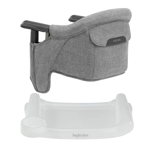Image of Inglesina Fast Table Chair - Stone Gray Melange + Fast Dining Tray - Portable Baby High Chair - for Babies & Toddlers up to 37 lbs - Fits Tables 0.8'' to 3.5'' Thick - Compact - Travel Bag Included