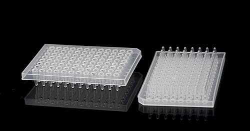 4E's USA 50Pcs PCR 96-Well Plate, 0.2mL, Semi-Skirted, Transparent, Pack of 10, 5 Bags