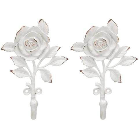 SOFFEE DESIGN 2pcs White Single Hooks 3D Flower Retro Ornate Style for Room Wall Mounted Decoration, Coat Hat Scarf Hanging Entry Heavy Duty Hooks, Home Decor Cover
