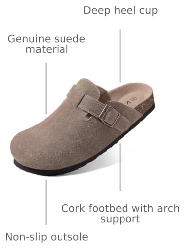 Image of KIDMI Genuine Suede Clogs for Women Men Cork Footbed Sandals Leather Mules Potato Shoes with Arch Support