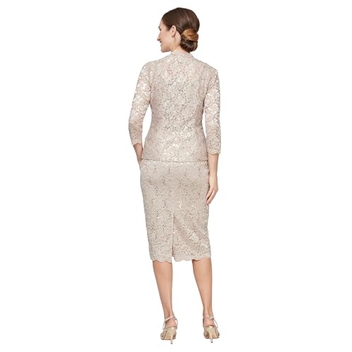 S.L. Fashions Women's Tea Length Sequin Lace Special Occasion Dress with Illusion Sleeve Jacket (Petite and Regular Sizes)4
