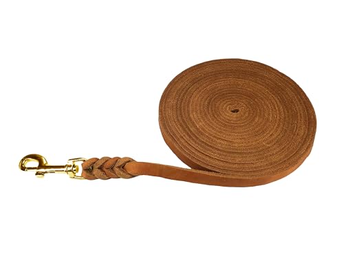 Hundeleine Fettleder/Schleppleine Leder Messing/Lederleine kleine Hunde & große Hunde / 2m / 3m / 5m / 10m / 15m /20m (Cognac OHNE Handschlaufe, 3m / 8mm)