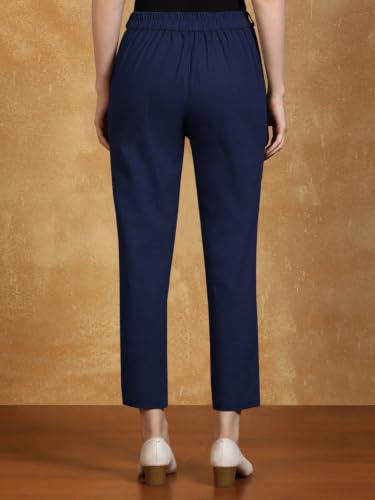 Image of Leriya Fashion Linen Loose Pants for Woman |Linen Trouser for Women | Ankle Length Straight Pant Women | Ladies Loose Pants Woman with Elastic Closure |High Waist Formal Office Trousers