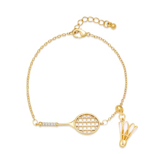 CUFELMU Dainty Badminton Bracelet for Women, Delicate Racket & Shuttlecock Charm, Adjustable Sports Jewelry for Players