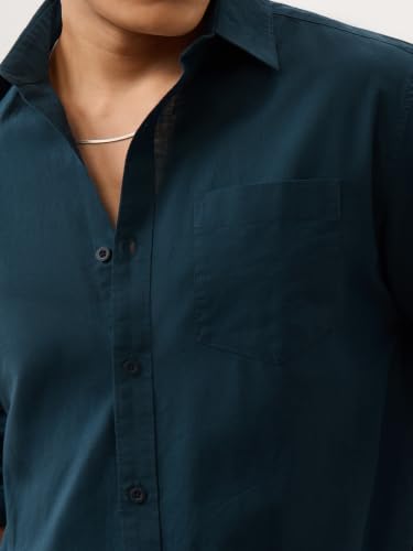 Image of The Souled Store Cotton Linen: Men and Boys Long Sleeve Spread Collar Solid Cotton Relaxed Fit Easy to Style Everyday Office Wear Cotton Linen Shirts