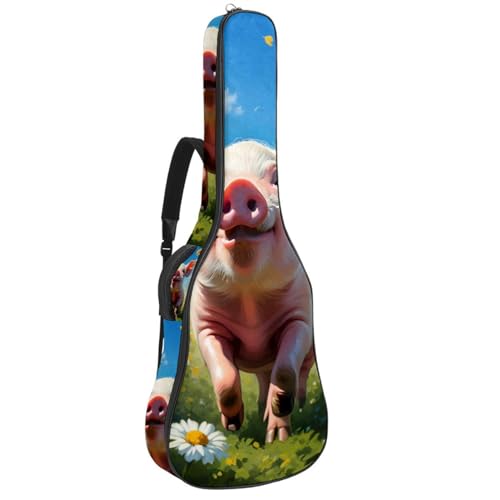 Sac pour guitare acoustique à motif cochon mignon et fleur, dimensions 42.9x16.9x4.7 in