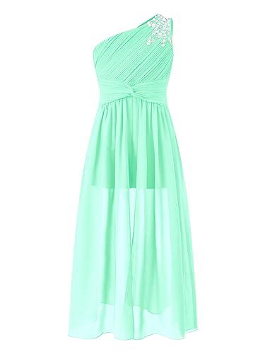 Kids Flower Girls One Shoulder Ruched Chiffon Wedding Maxi Romper Evening Gown Dance Wear4