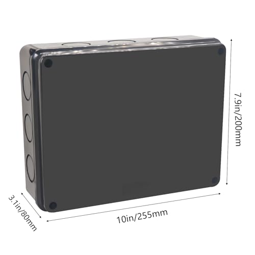 Image of Junction Box, Reserved Holes Electrical Boxes Waterproof IP65 ABS Plastic Electrical Power Cord Enclosure Project Box Black 10 x 7.9 x 3.1 inch(255x200x80mm)