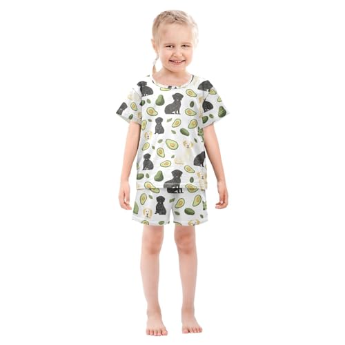 ALAZA Cartoon Puppy Dog Avocado Pajamas Set Short Sleeve Cotton Sleepwear Summer Pjs 2 Piece 5-14Y3