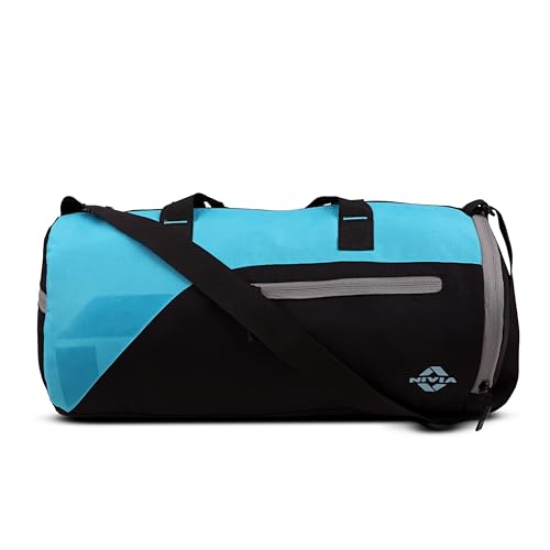 Image of Nivia Fuse Gym Duffle Bag for Men and Women, 25L Lightweight Training and Travel Bag with Shoe Compartment, Quick Access Pockets, and Adjustable Strap, Designed for Athletes, Travel (Black /Sky Blue)