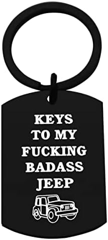 CHENVA Car Keychain Car Girl Gift Stainless Steel Dog Tag Keyring Car Wrangler Accessories Gift for Car Lover (Keys to My Badass Jp Keychain Black)