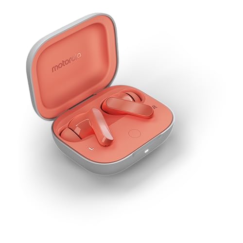 Motorola Moto Buds: cuffie wireless, suono di ottima qualità e audio ad alta risoluzione, cancellazione attiva del rumore dinamico, integrazione ottimale con l'ecosistema Moto, Rosa - Immagine 1