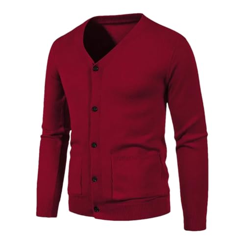 Men's Cardigan Long Sleeve V-Neck Button Knitted with Pockets Lightweight Solid Color Sweaters