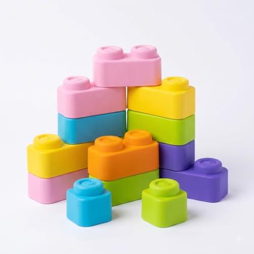 Image of Soft Squishy Building Blocks for Babies and Toddlers, 21 Pcs Non-Toxic Stacking Blocks Set, Teething Safe Sensory Toy for Infants 5 Months+