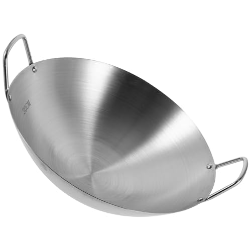 VANZACK Wok de Acero Inoxidable Doble Asa para Cocina Casa Sartén Gruesa Resistente para Freír y Saltear Compatible con Estufa de Gas Utensilio de Cocina y Práctico
