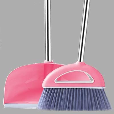 Broom and Dustpan Set Lightweight Plastic Non-Stick to Hair Broom and Dust Pan Combo Outdoor Indoor for Home Kitchen Room Office(Pink)