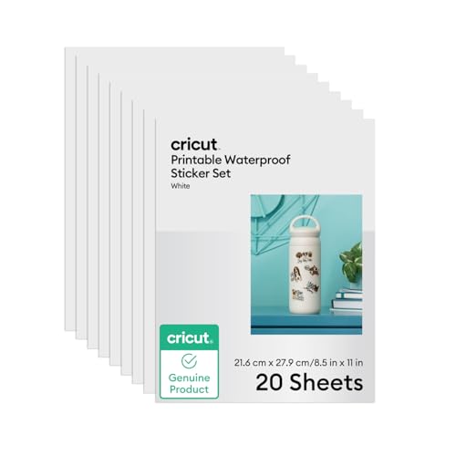 Cricut Printable Waterproof Sticker Set, 20 White Sheets (8.5