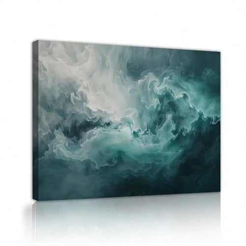 Toile d'art mural nuage bleu 80x120cm abstrait grand format avec cadre pour décoration salon