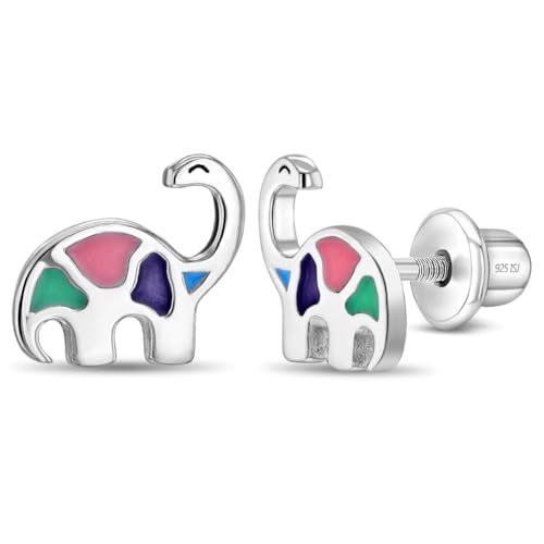 925 Sterling Silver Petite Multicolor Enamel Dinosaur Screw Back Earrings for Little Girls and Preteens - Dinosaur Enamel Screw Back Earrings For Young Girls
