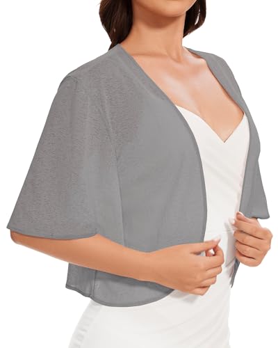 Image of Women Bolero Shrug Cardigan Open Front Cover Up Sheer Short Sleeve Kimonos for Evening Dress