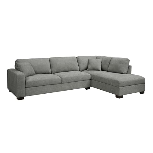 Home Detail Large Corner Sofa, Left or Right Hand Corner Sofa, Couch in Upholstered Teddy Jumbo Cord or Chenille Fabric, L Shaped Sofas with Optional Footstool (Grey Chenille, Right Hand Facing)