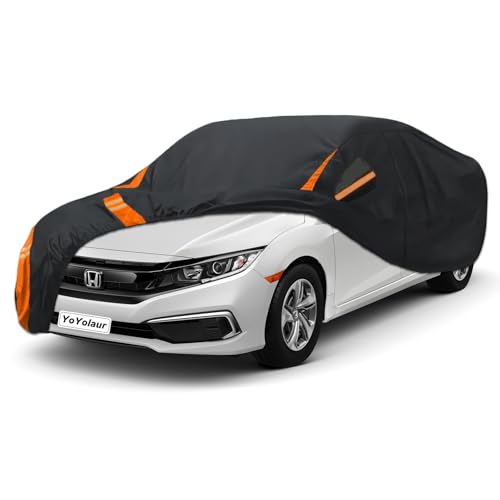 YoYolaur 10-Layer Compatible with Honda Civic Car Cover Waterproof All Weather for Automobiles Outdoor Full Covers Soft Cotton Lining Rain Snow UV Protection with Door Zipper Fit for 1991-2025