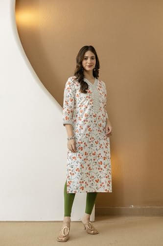 Image of New Cotton Leaf Printed Casual Straight Kurta for Women | Women Formal Kurti