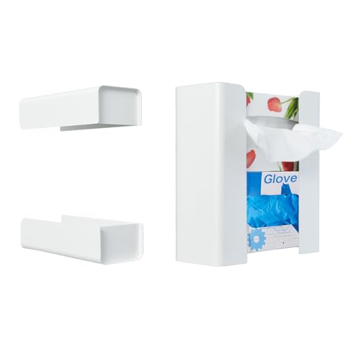 Upgraded 4.33 Inch Wide Magnetic Glove Box and Tissue Holder for Fridge - Kitchen Wipes Storage, Paper Towel Dispenser, Dryer Sheet Organizer - Toolbox Accessories for Garages, Workshops (White)