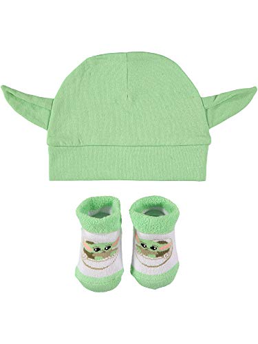Image of STAR WARS Baby Boys The Mandalorian Cap and Bootie Set - Baby Yoda Baby Gift Set with Hat and Socks