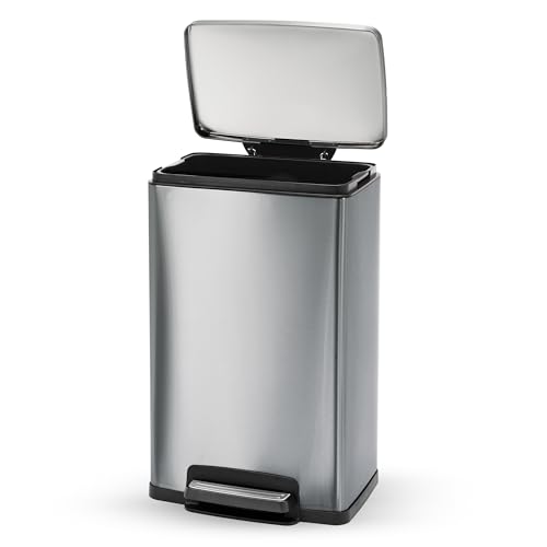 Image of TRAMONTINA 49 Litre Stainless Steel Step Dustbin | Fingerprint-Resistant Finish | Soft-Close Lid | Removable Inner Bucket | Large Trash Can for Office & Hospitality