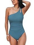 CUPSHE Women's One Piece Swimsuit Tummy Control Bathing Suit One Shoulder Fixed Strap Slimming Swimwear XL Steel Blue