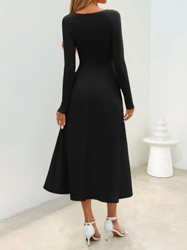 MEROKEETY Women's Fall Dresses 2025 Long Sleeve Square Neck Elegant Classy Winter Cocktail Wedding Guest Midi Dress4