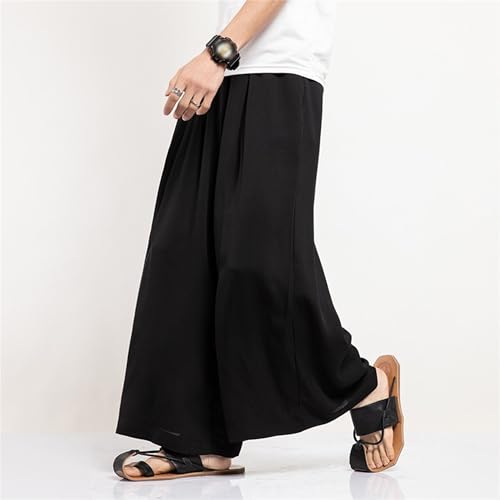 Men's Casual Wide Leg Harem Pants Solid Baggy Japanese Pants Lightweight Breathable Elastic Waist Hakama Pant4