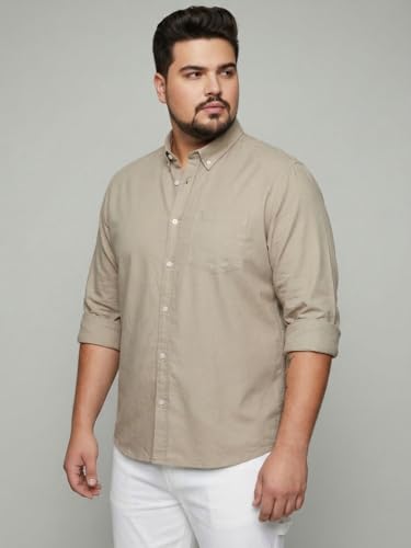 Image of Urbano Plus Men's Cotton Full Sleeve Regular Fit Solid Oxford Shirt with Button-Down Collar
