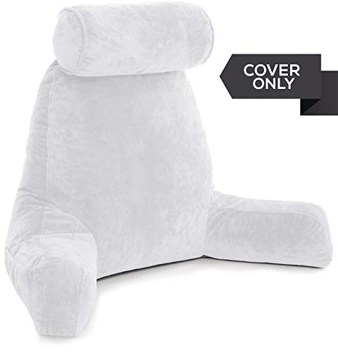 Image of Husband Pillow White COVER ONLY - For the Bedrest Cover Set - Support Bed Backrest Covers, Micro Plush Cover Including Detachable Neck Roll Pillow Cover