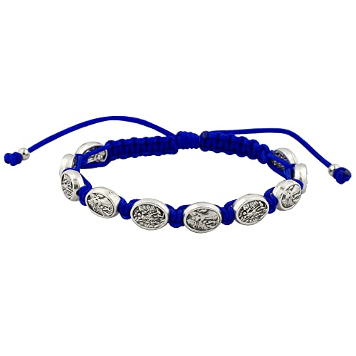 Pulsera tejida de ángel de la guarda y San Miguel Arcángel | Medallas en tono plateado | Ajustable | Gran regalo católico para la primera comunión y confirmación, Metal, Sin gemas.