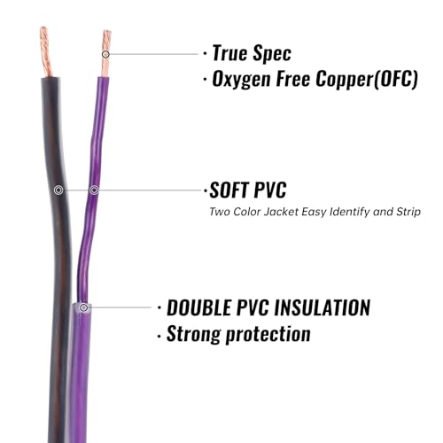 Cable de altavoz para coche y cine en casa de cobre OFC 16-18AWG con aislamiento morado y negro 3