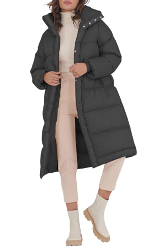Fazortev Women's Long Puffer Jacket Stand Collar Zip Baggy Down Coats with Side Pockets Outwear